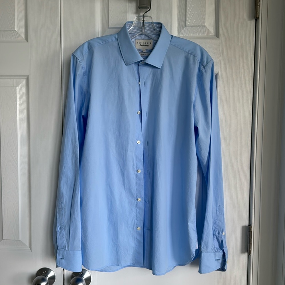 Ted Baker Edurance Slim Fit Light Blue Men's Long Sleeve Shirt Size 15.5, 34/35